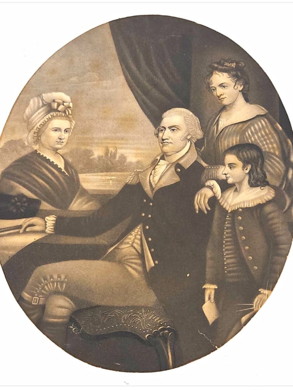 Antique 1860 George Washington Family Mezzotint Print Engraving Schell by Walter